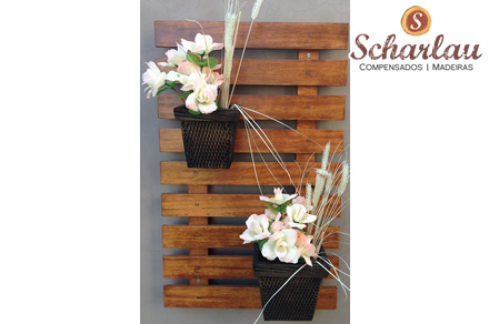 Floreira deck de eucalipto com 2 cachepós quadrados | Modelo 02 | Compensados e Madeiras Scharlau Ltda