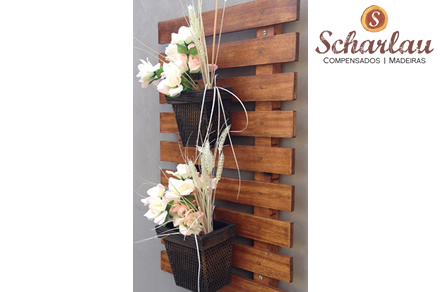 Floreira deck de eucalipto com 2 cachepós quadrados | Modelo 02 | Compensados e Madeiras Scharlau Ltda